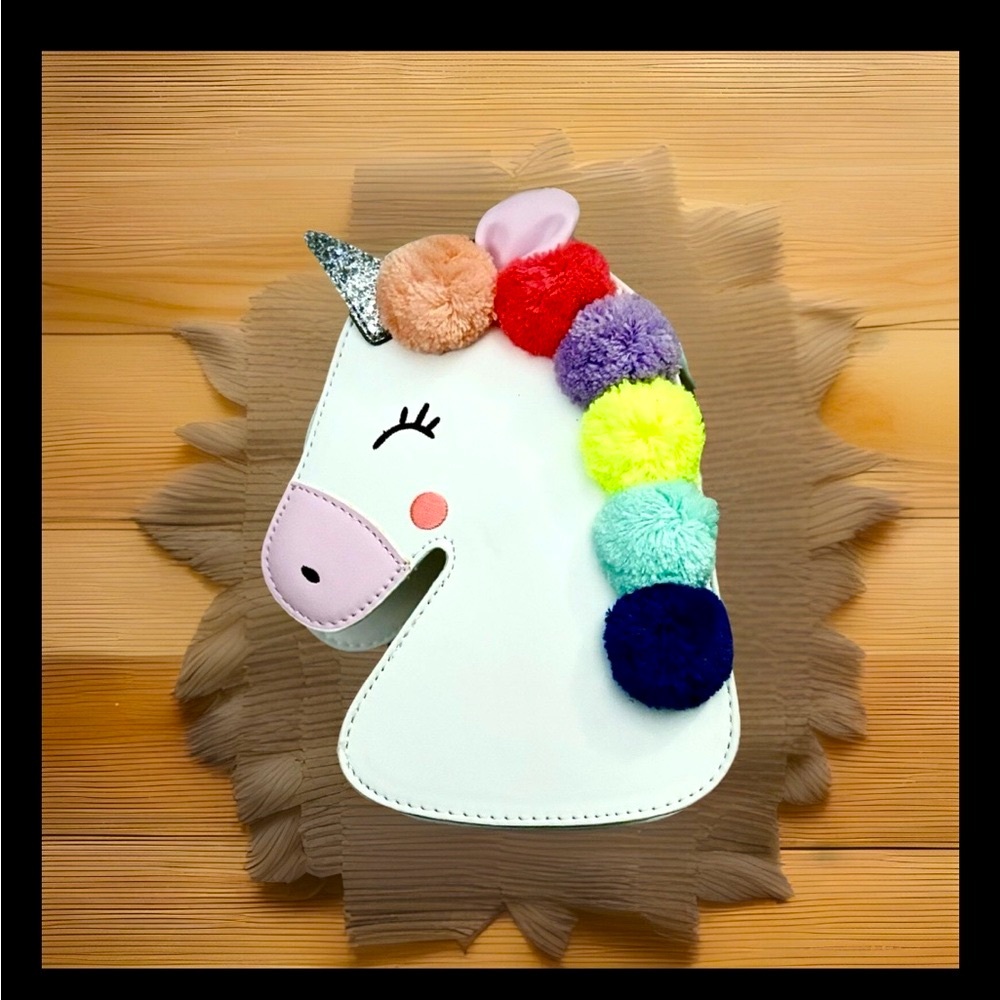 CAT & JACK Unicorn Rainbow Pom-Pom Mane Crossbody Children’s Kids Girls Bag NEW